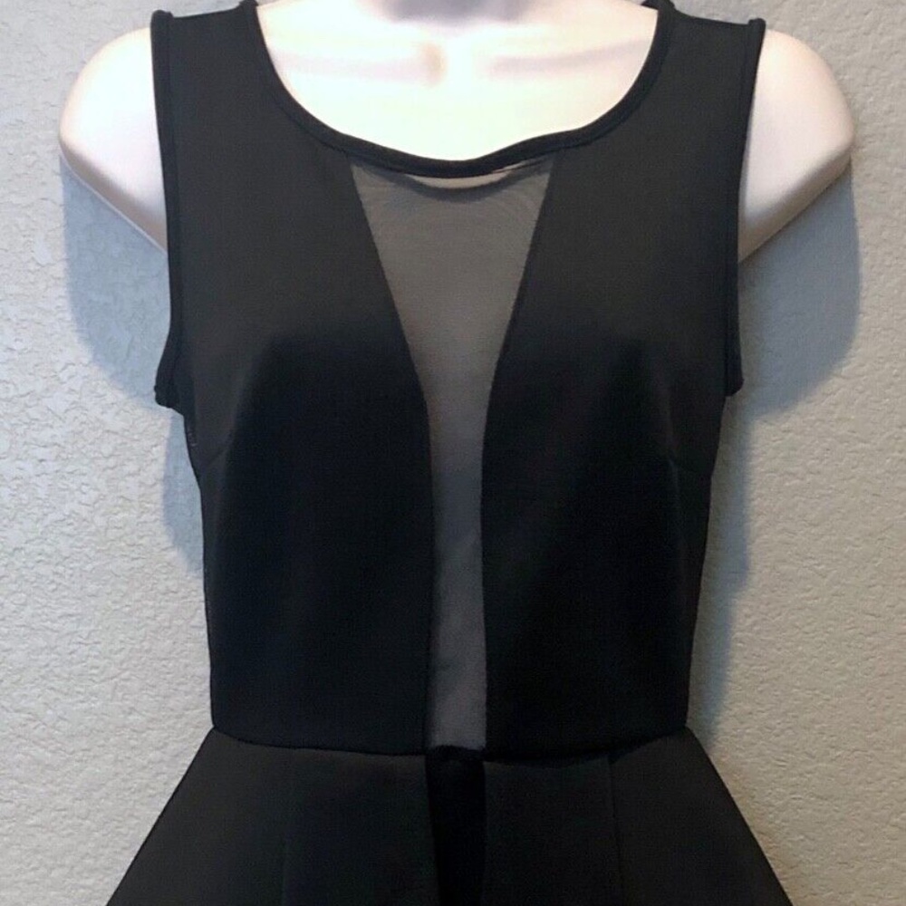 Mystic Illusions Pleated Peplum Stretch Little Black Juniors Dress Size S